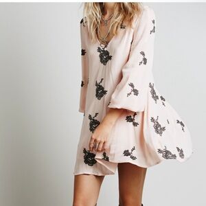 Free People Austin Blush Dress with Charcoal Floral Pattern